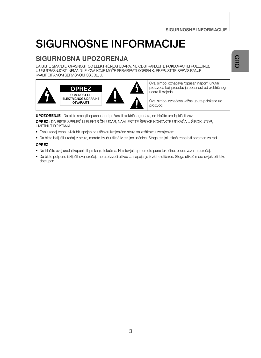 Samsung HW-J250/EN manual Cro 