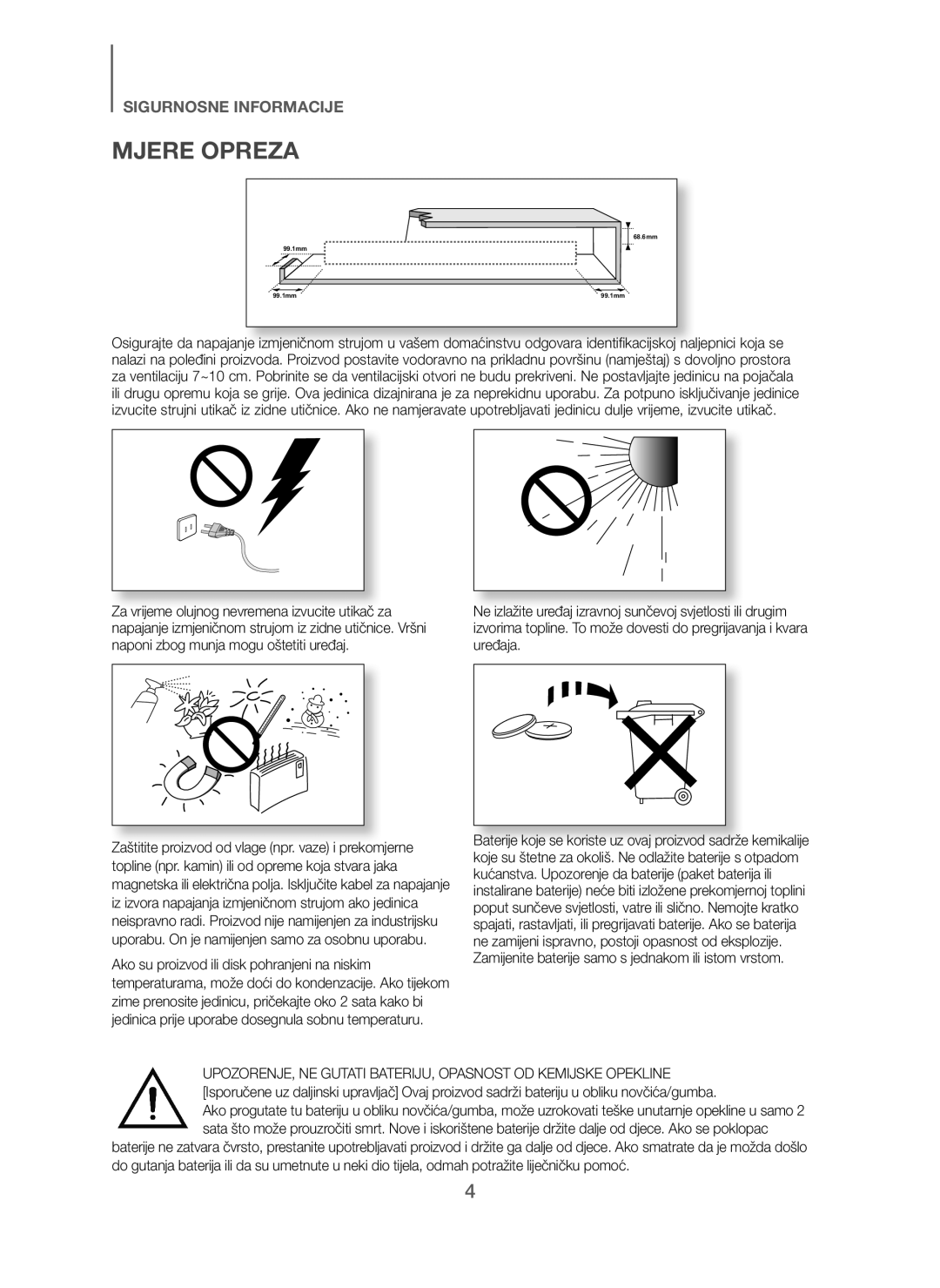 Samsung HW-J250/EN manual Mjere Opreza 