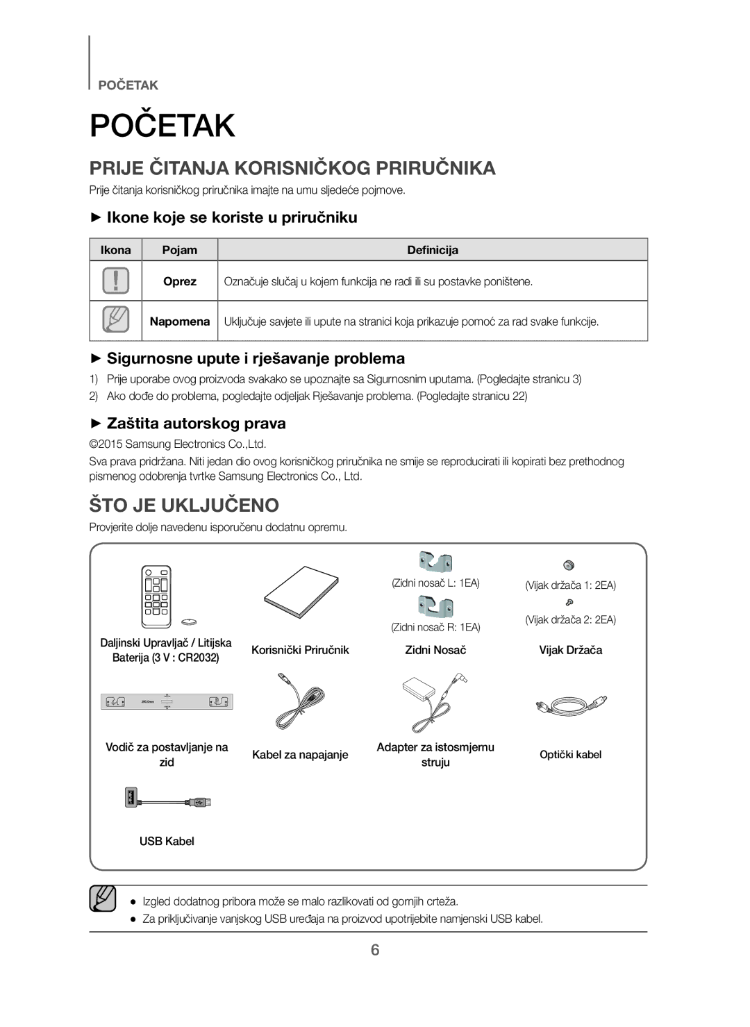 Samsung HW-J250/EN manual Prije Čitanja Korisničkog Priručnika, ŠTO JE Uključeno, + Ikone koje se koriste u priručniku 