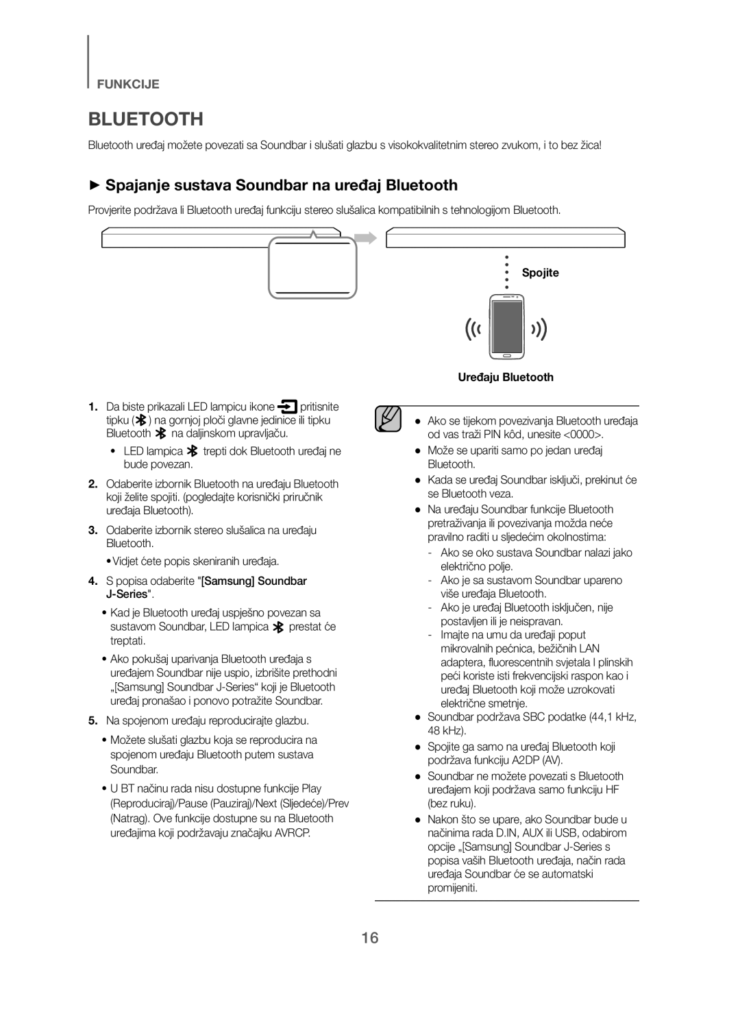 Samsung HW-J250/EN manual + Spajanje sustava Soundbar na uređaj Bluetooth, Spojite Uređaju Bluetooth 