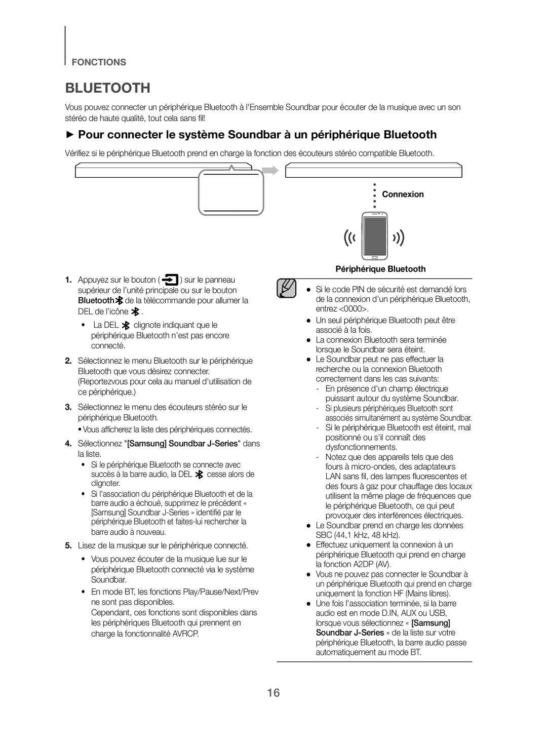 Samsung HW-J250/EN manual Connexion Périphérique Bluetooth, Un seul périphérique Bluetooth peut être associé à la fois 