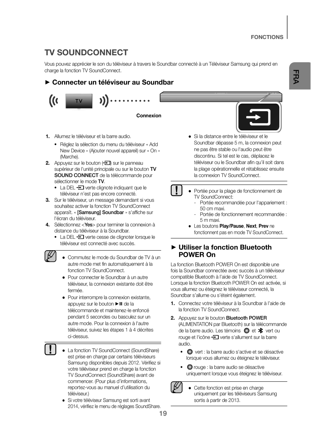 Samsung HW-J250/EN manual TV Soundconnect, + Connecter un téléviseur au Soundbar, + Utiliser la fonction Bluetooth Power On 