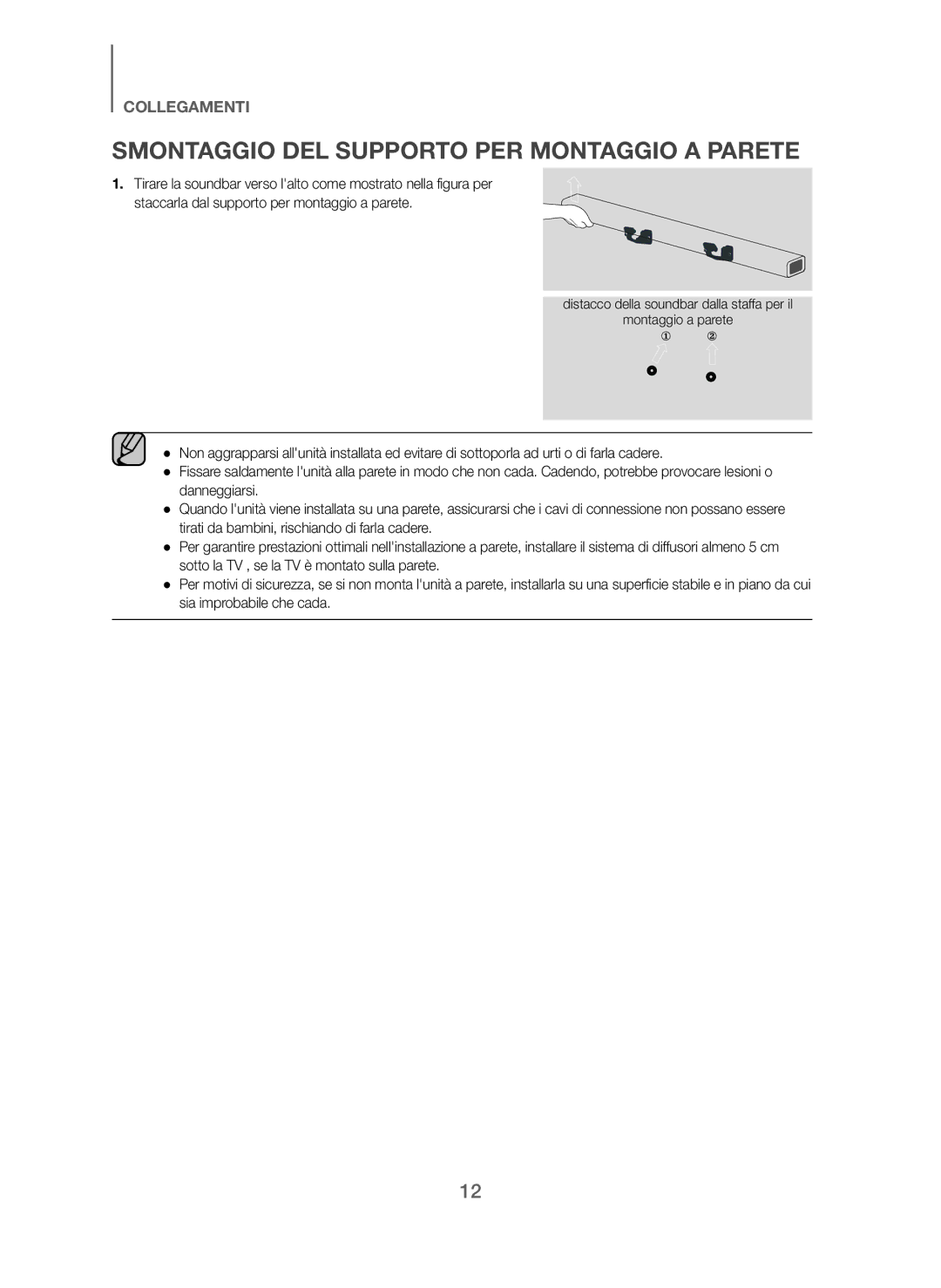 Samsung HW-J250/EN manual Smontaggio DEL Supporto PER Montaggio a Parete 