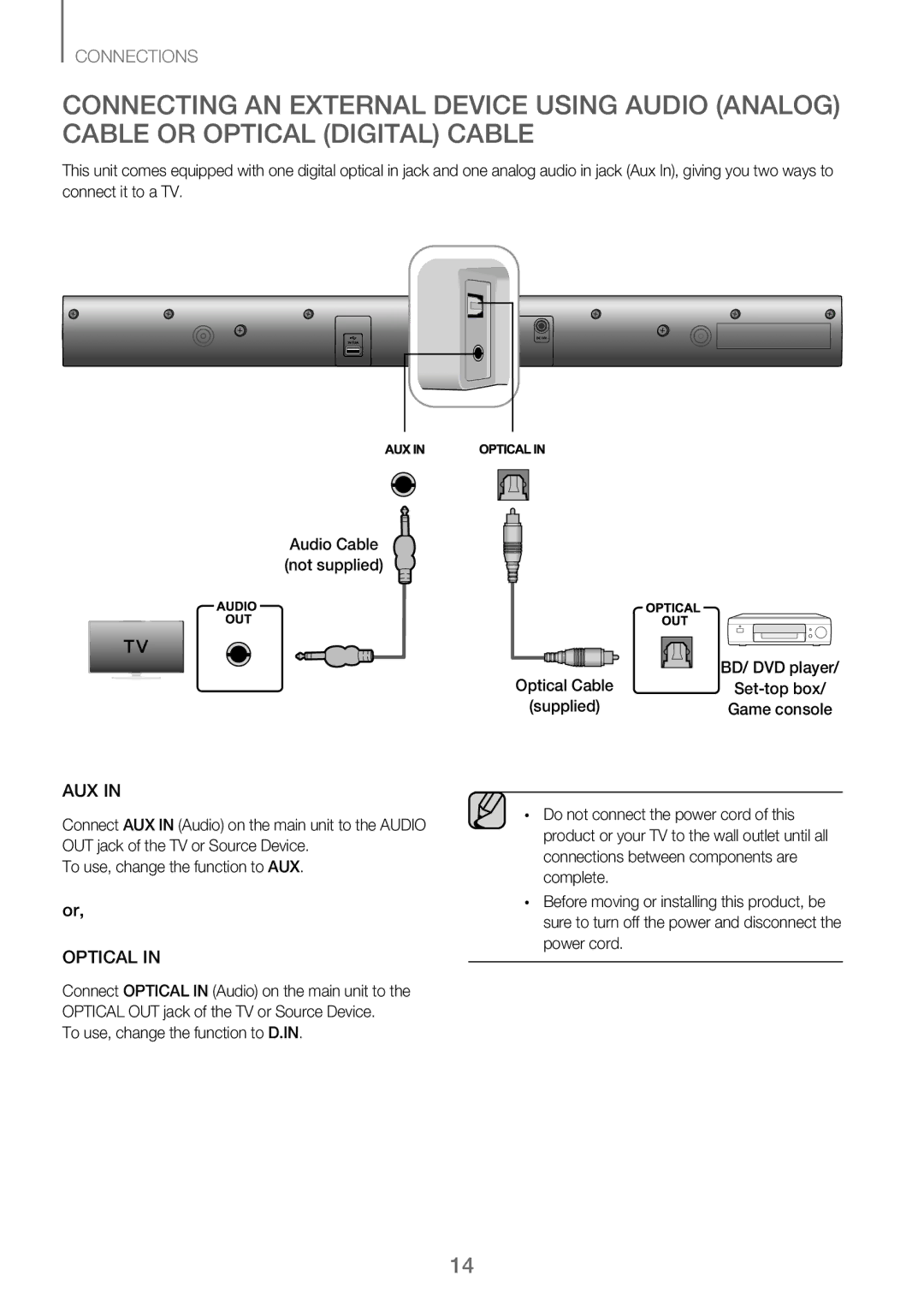 Samsung HW-J250/EN manual Aux, To use, change the function to D.IN 