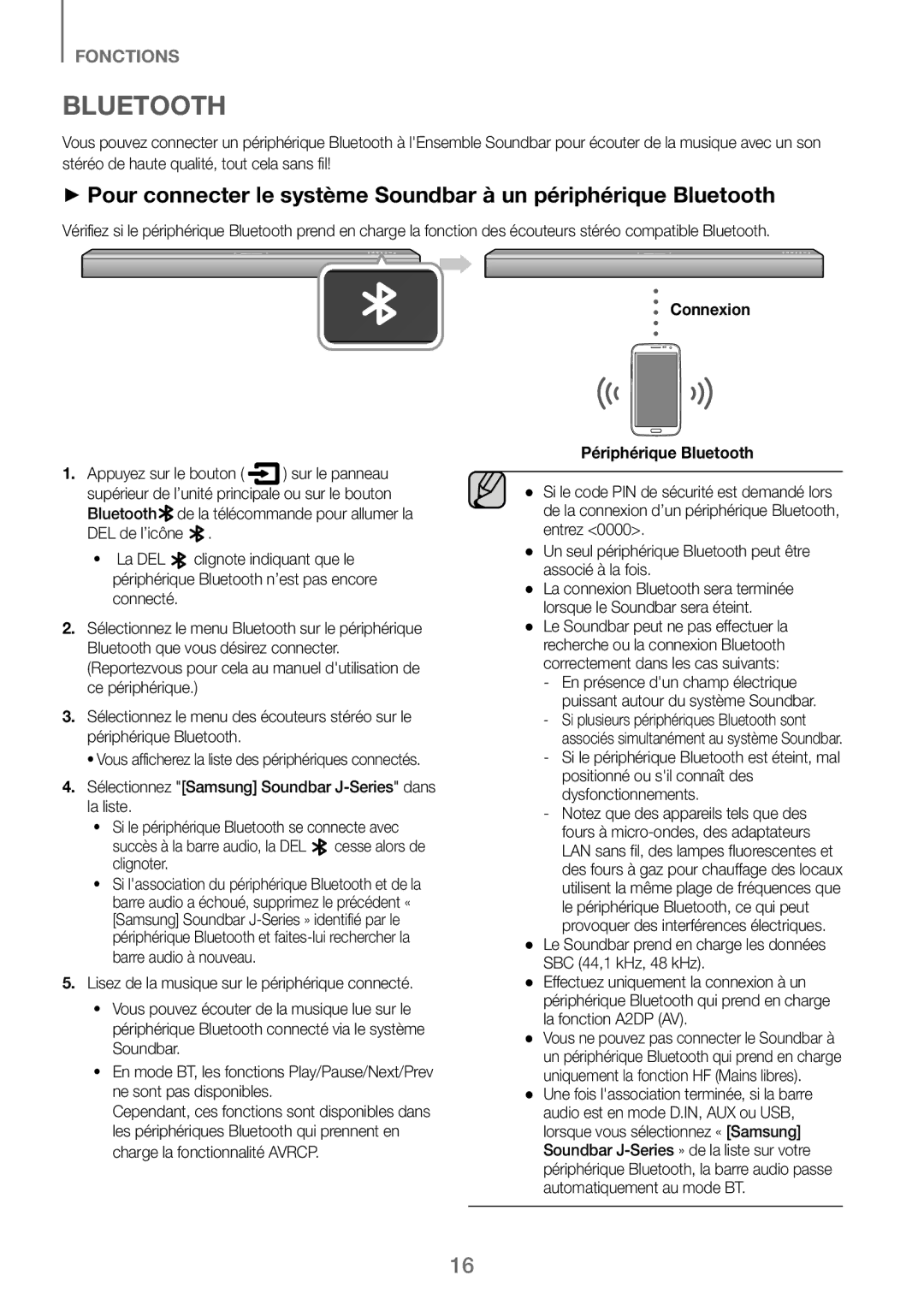 Samsung HW-J250/EN manual Connexion, Appuyez sur le bouton Sur le panneau, Périphérique Bluetooth 