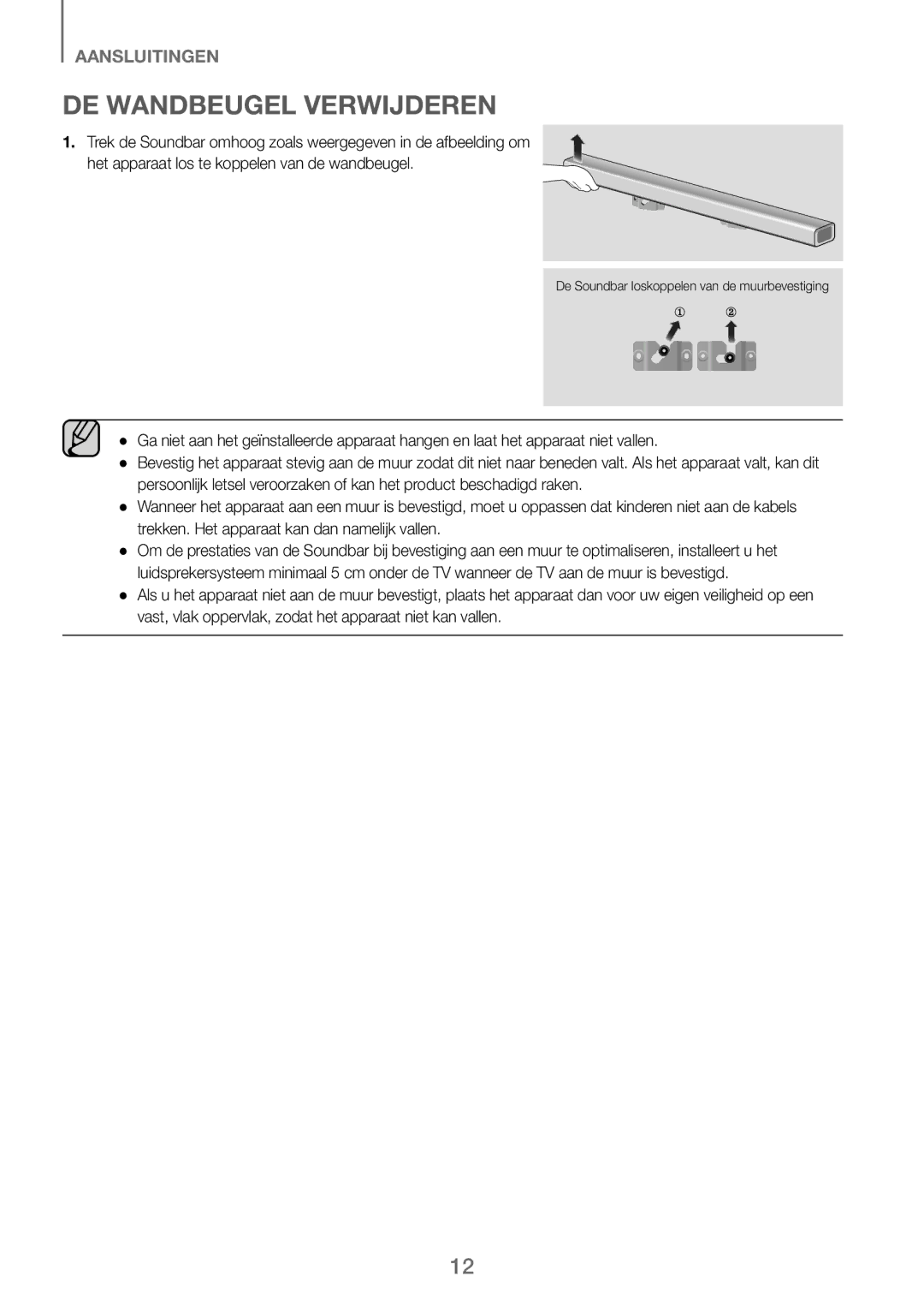 Samsung HW-J250/EN manual DE Wandbeugel Verwijderen 