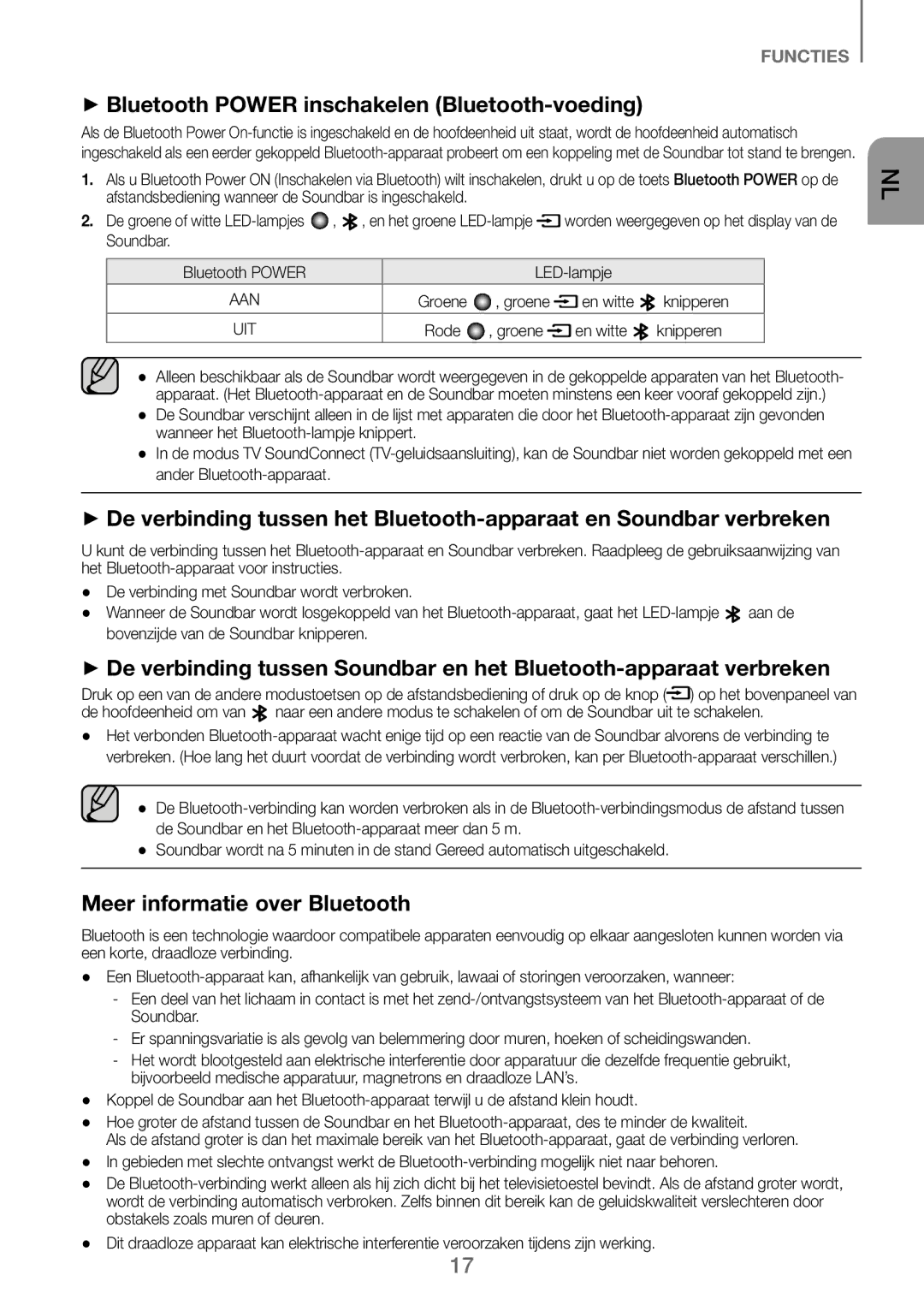 Samsung HW-J250/EN manual ++Bluetooth Power inschakelen Bluetooth-voeding, Meer informatie over Bluetooth, Soundbar 