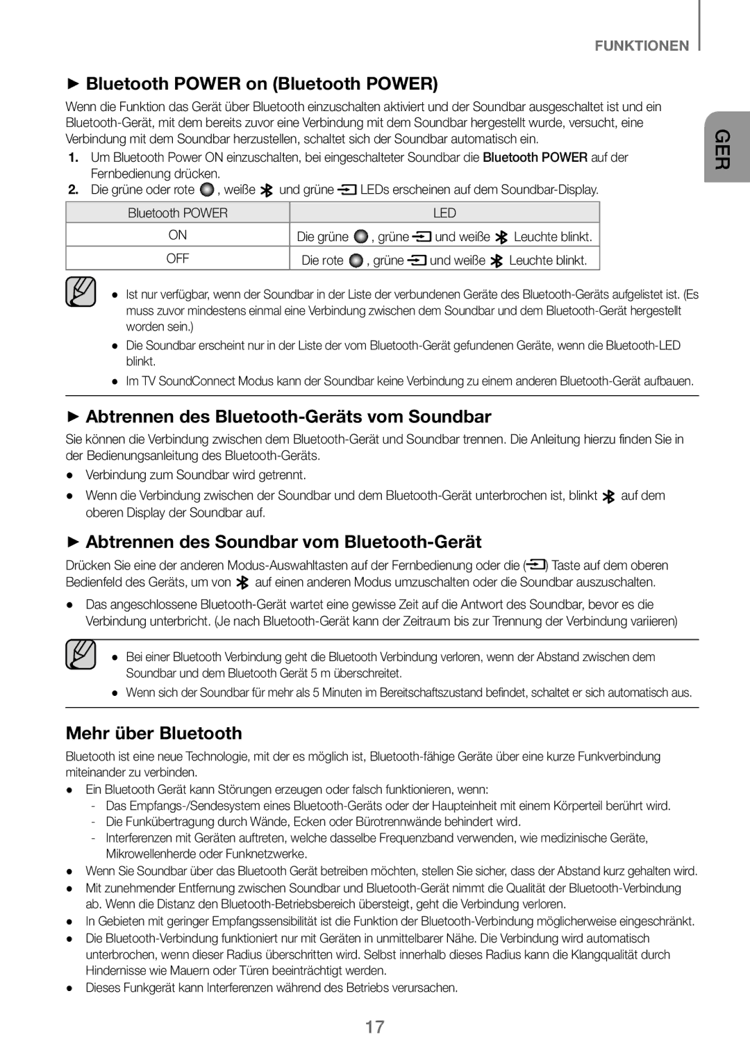 Samsung HW-J250/EN manual ++Abtrennen des Bluetooth-Geräts vom Soundbar, ++Abtrennen des Soundbar vom Bluetooth-Gerät 