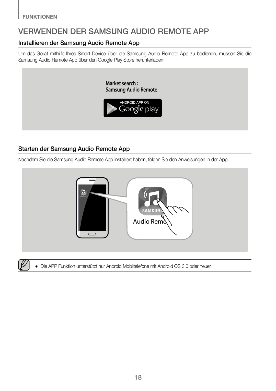 Samsung HW-J250/EN manual Verwenden DER Samsung Audio Remote APP, Installieren der Samsung Audio Remote App 