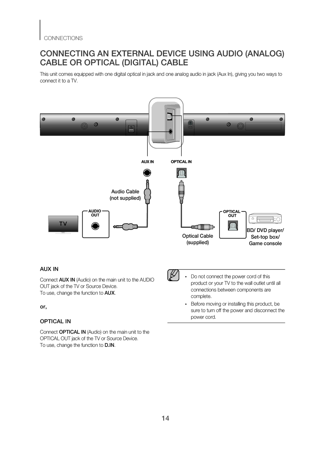 Samsung HW-J250/SQ manual Aux, To use, change the function to D.IN 