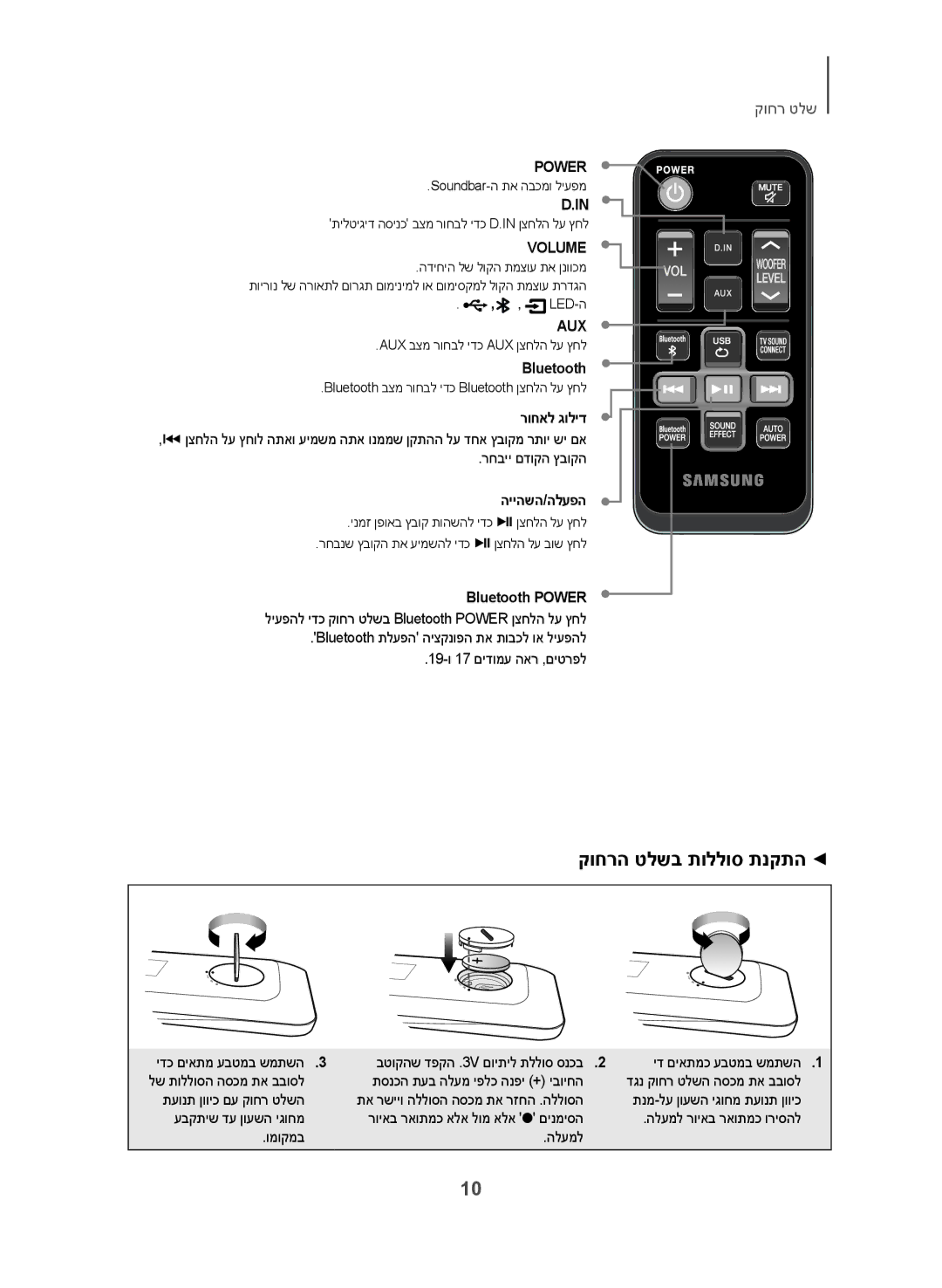 Samsung HW-J250/SQ manual קוחרה טלשב תוללוס תנקתה, רוחאל גוליד, הייהשה/הלעפה, Bluetooth Power 