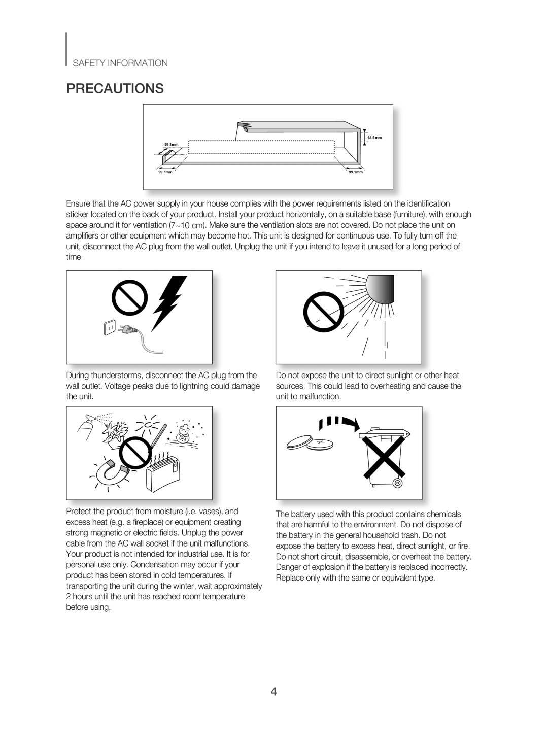 Samsung HW-J250/SQ manual Precautions 