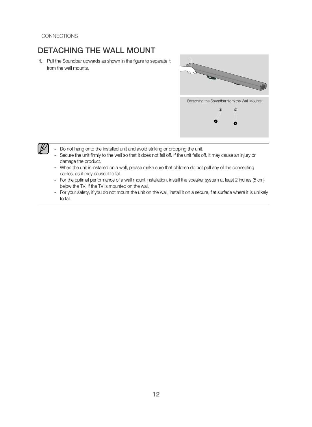 Samsung HW-J250/UM manual Detaching the Wall Mount 