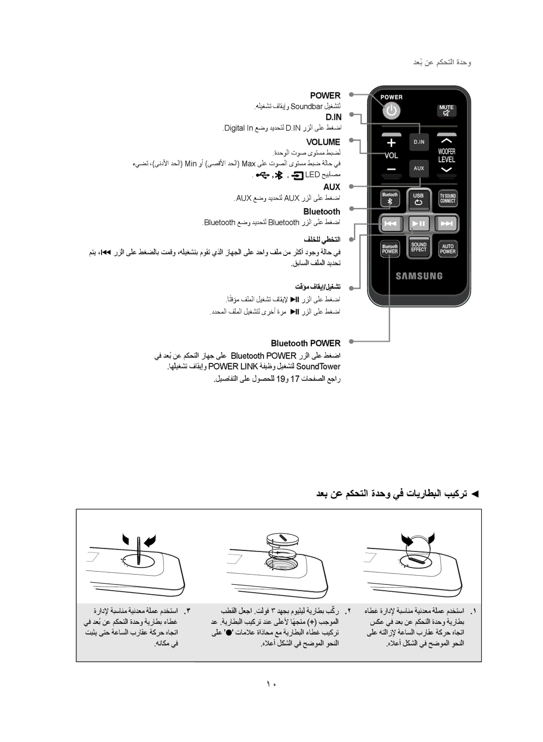 Samsung HW-J250/UM manual فلخلل يطختلا, قباسلا فلملا ديدحت, Bluetooth Power, هناكم يف هلاعأ لكشلا يف حضوملا وحنلا 