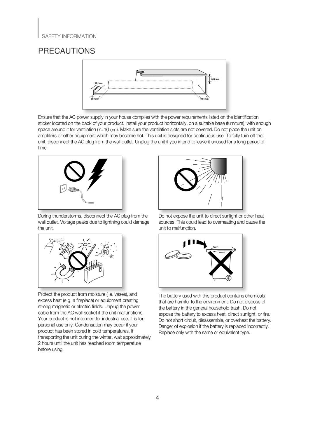 Samsung HW-J250/UM manual Precautions 