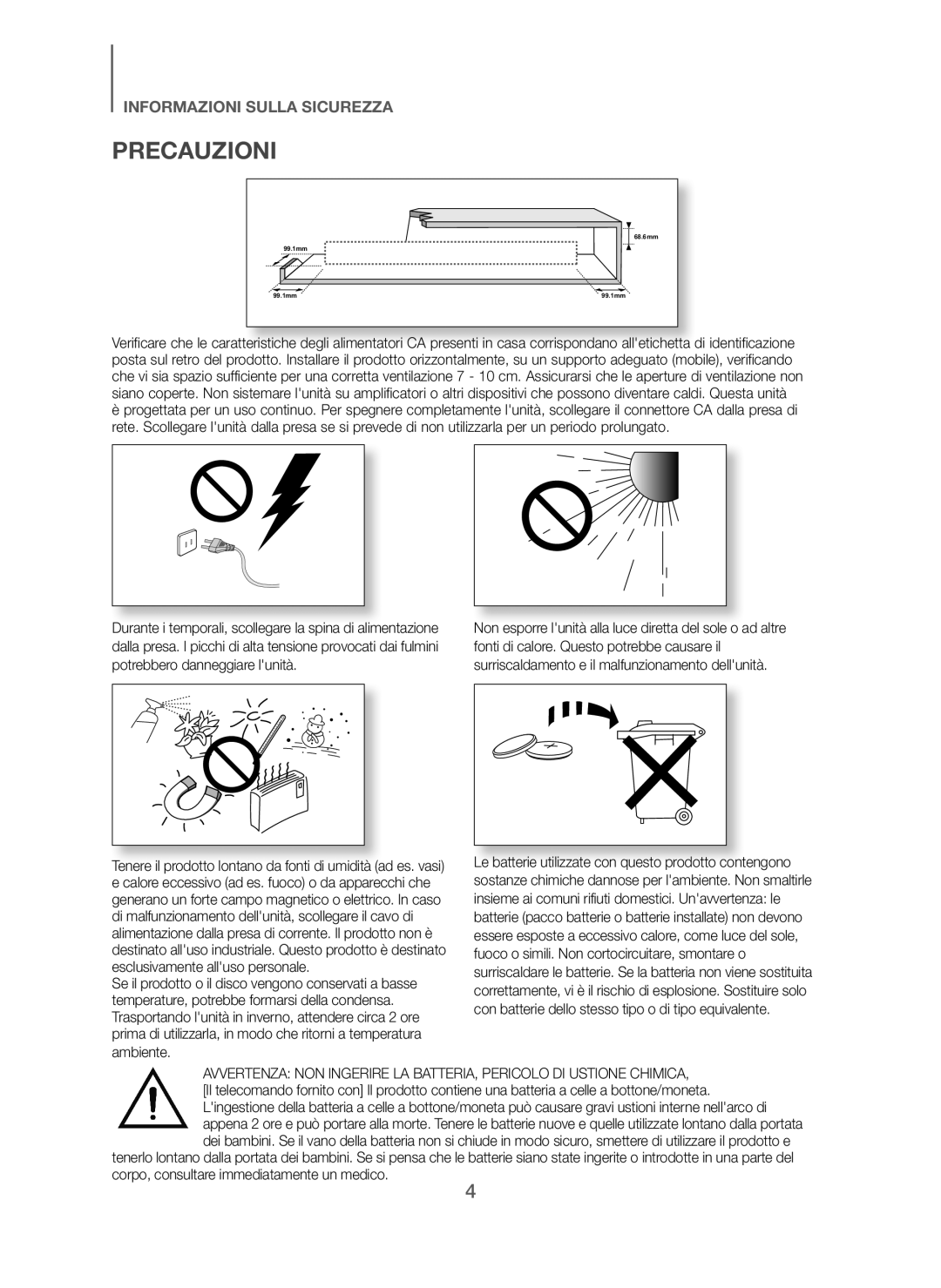 Samsung HW-J250/ZF manual Precauzioni 