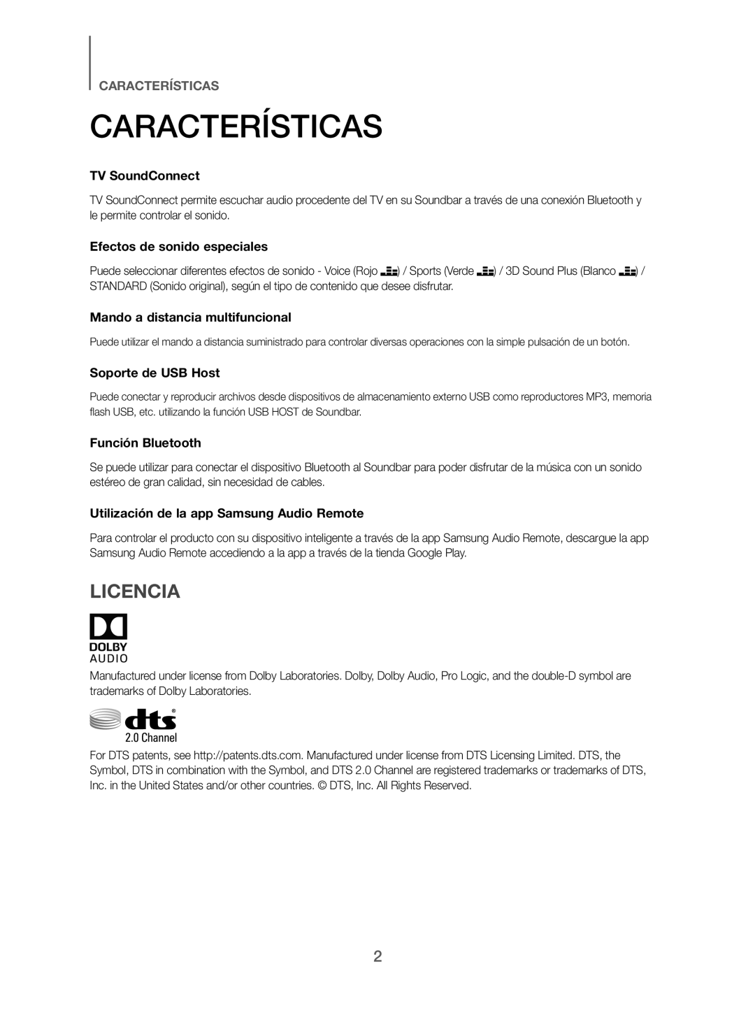 Samsung HW-J250/ZF manual Características, Licencia 