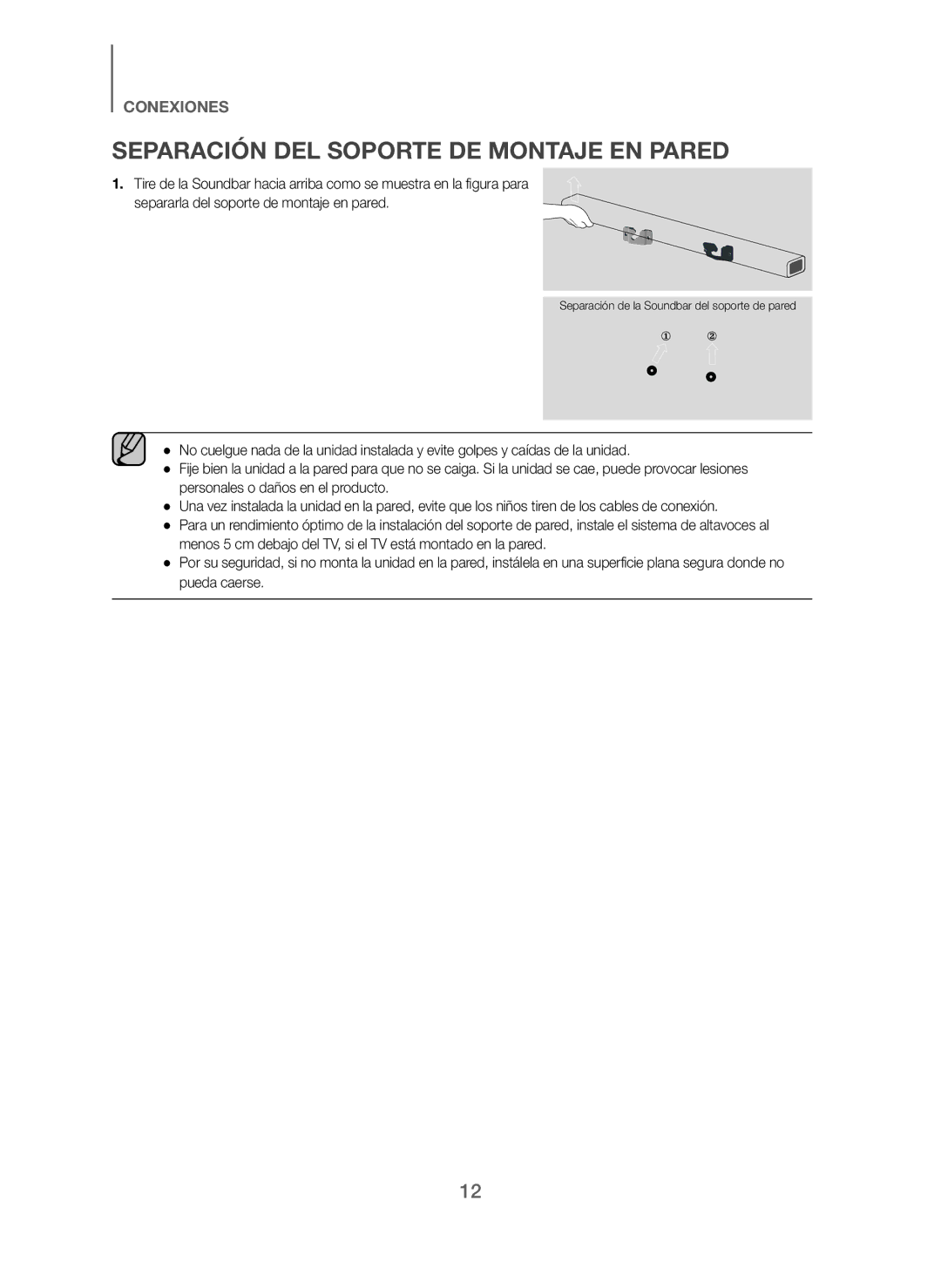 Samsung HW-J250/ZF manual Separación DEL Soporte DE Montaje EN Pared 