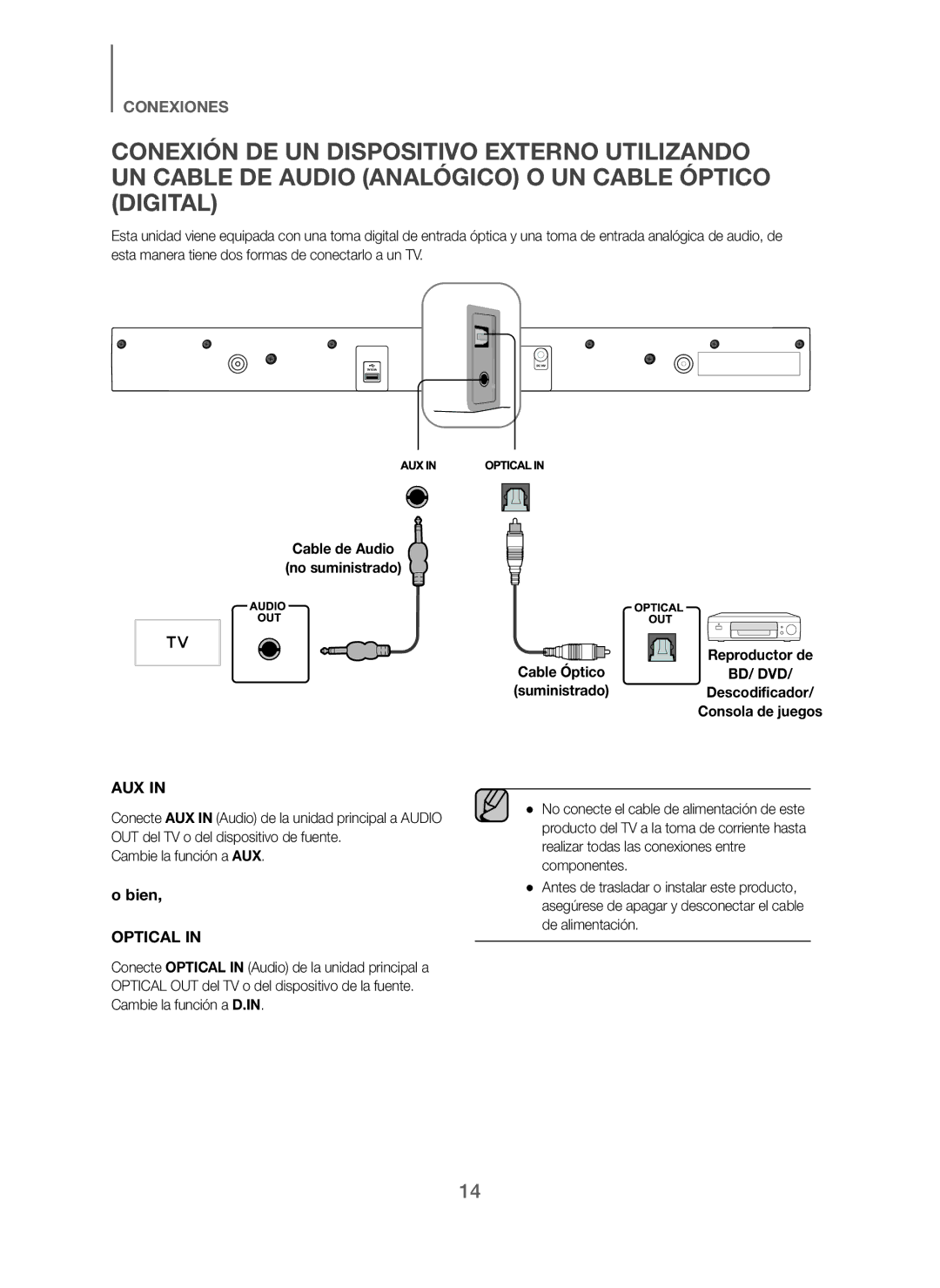 Samsung HW-J250/ZF manual Cable de Audio No suministrado, Cambie la función a AUX 