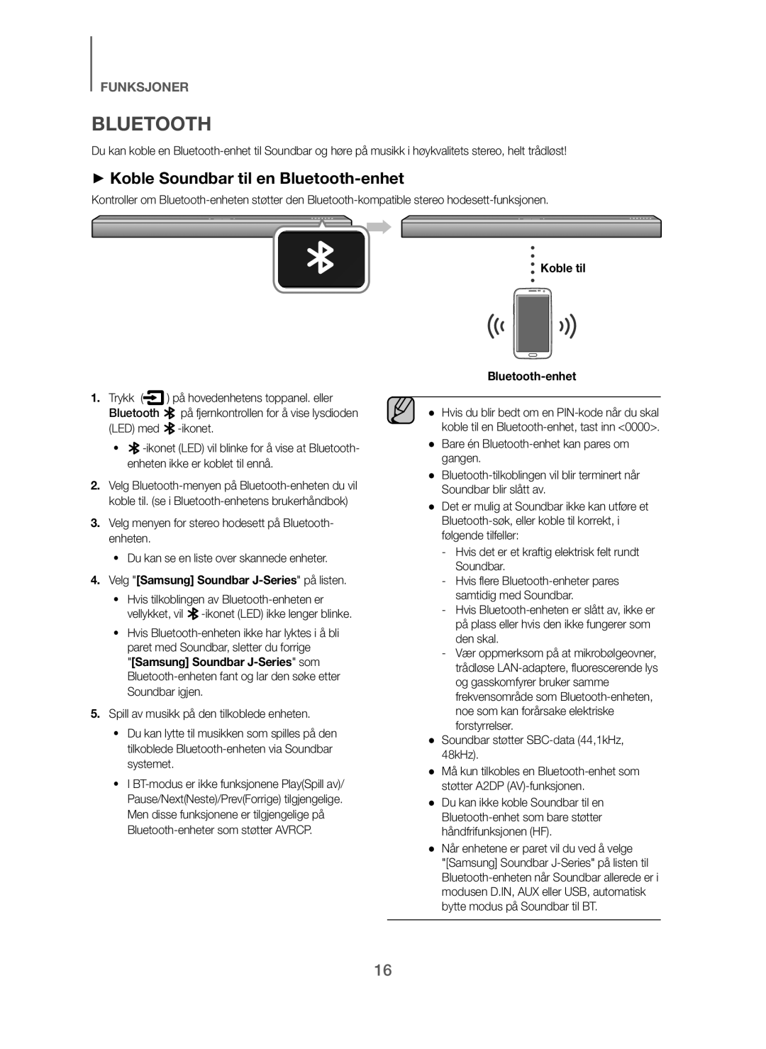 Samsung HW-J260/XE manual + Koble Soundbar til en Bluetooth-enhet, Velg Samsung Soundbar J-Series på listen 