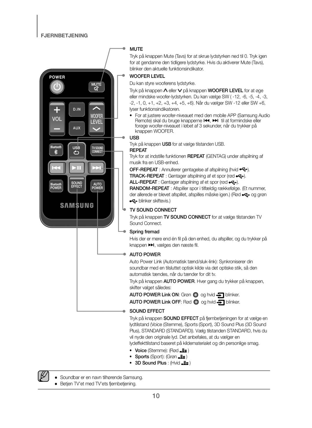 Samsung HW-J260/XE Tryk på knappen USB for at vælge tilstanden USB, Blinker skiftevis, Auto Power Link OFF Rød Og hvid 