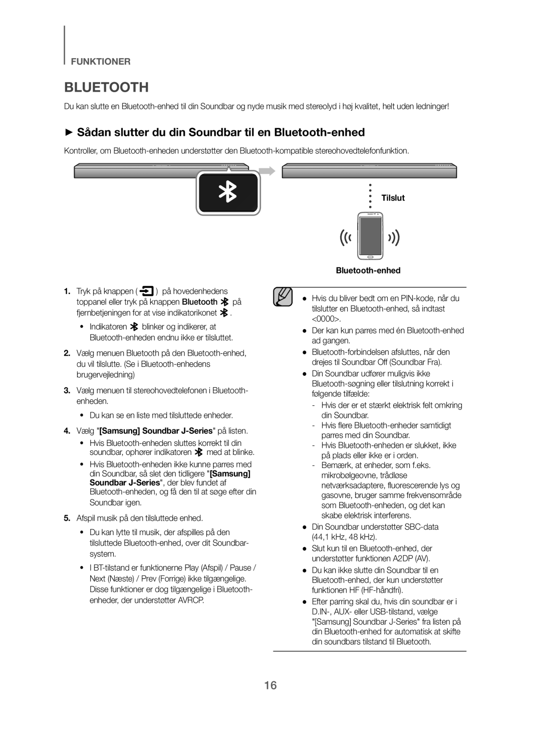 Samsung HW-J260/XE manual + Sådan slutter du din Soundbar til en Bluetooth-enhed, Vælg Samsung Soundbar J-Series på listen 