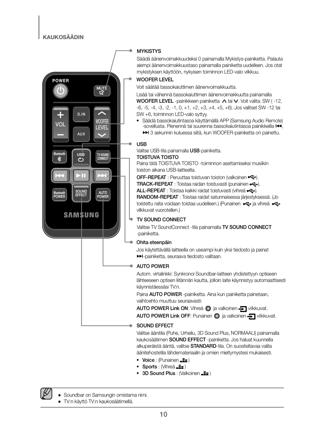 Samsung HW-J260/XE manual Mykistys, Valitse USB-tila painamalla USB-painiketta 