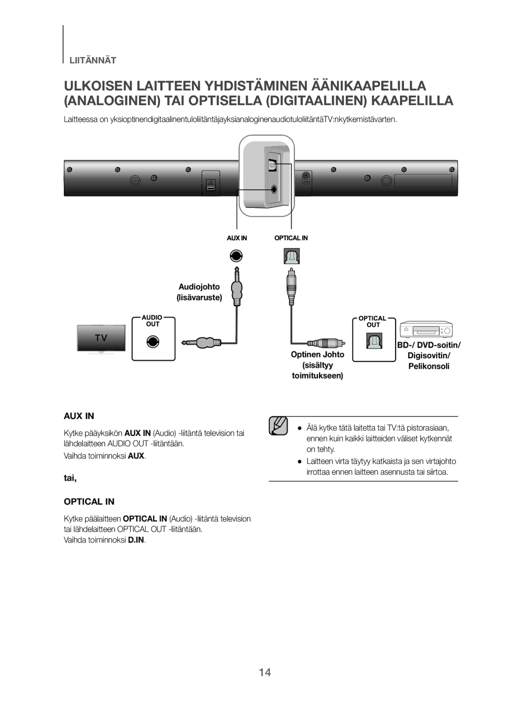 Samsung HW-J260/XE manual Digisovitin, Vaihda toiminnoksi AUX 