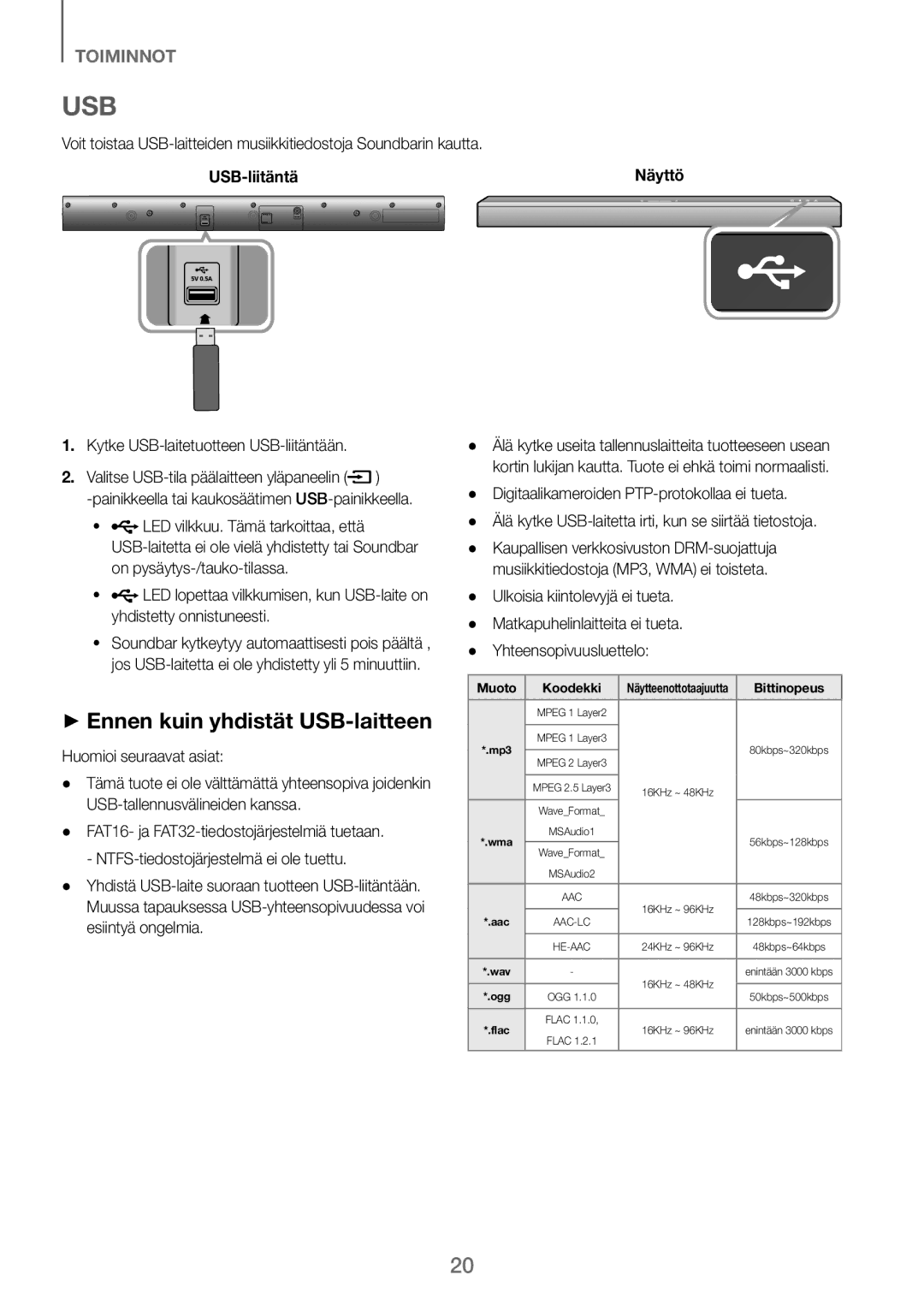 Samsung HW-J260/XE ++Ennen kuin yhdistät USB-laitteen, USB-liitäntä Näyttö, Digitaalikameroiden PTP-protokollaa ei tueta 