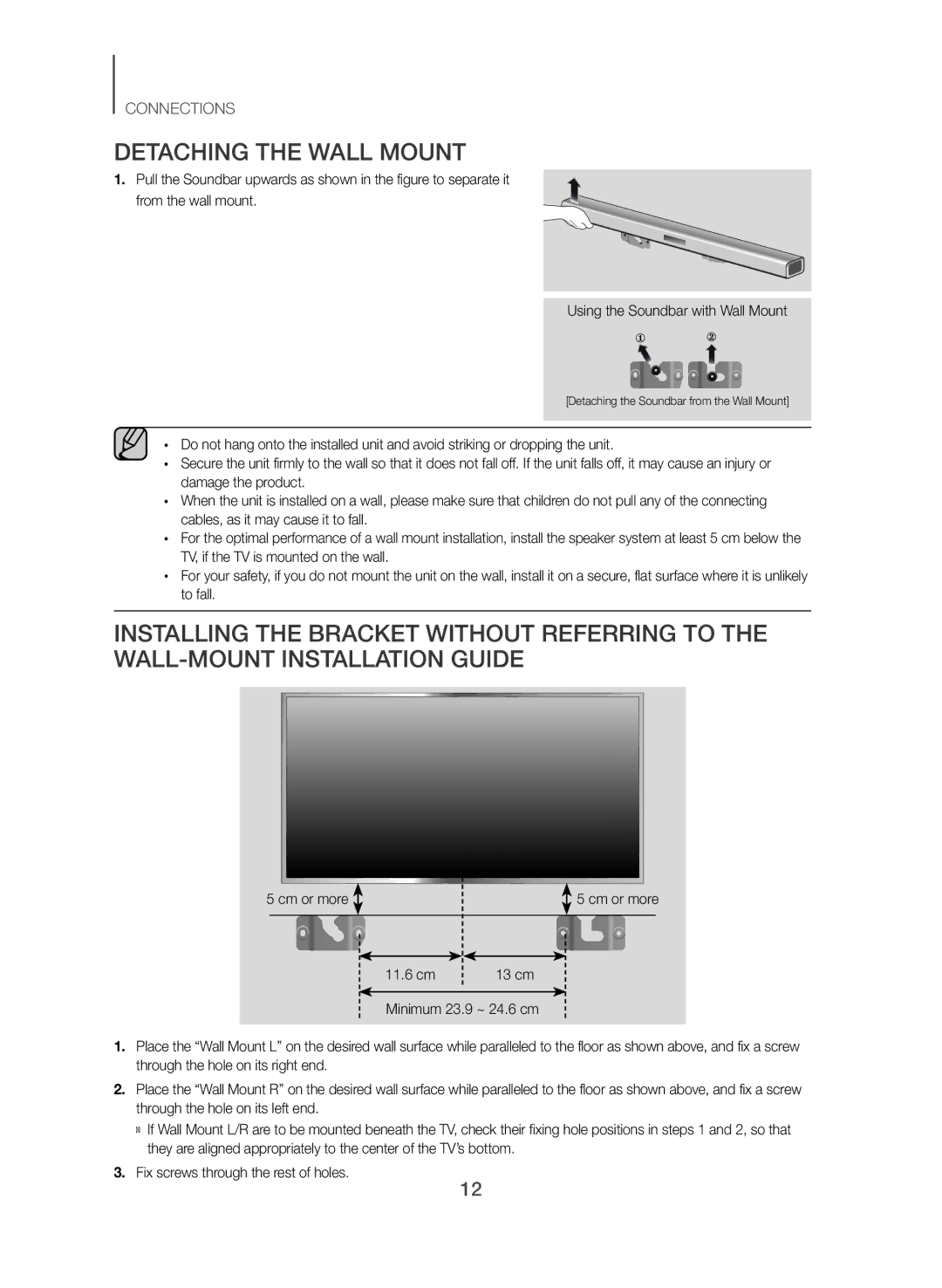 Samsung HW-J355/EN manual Detaching the Wall Mount, Fix screws through the rest of holes 