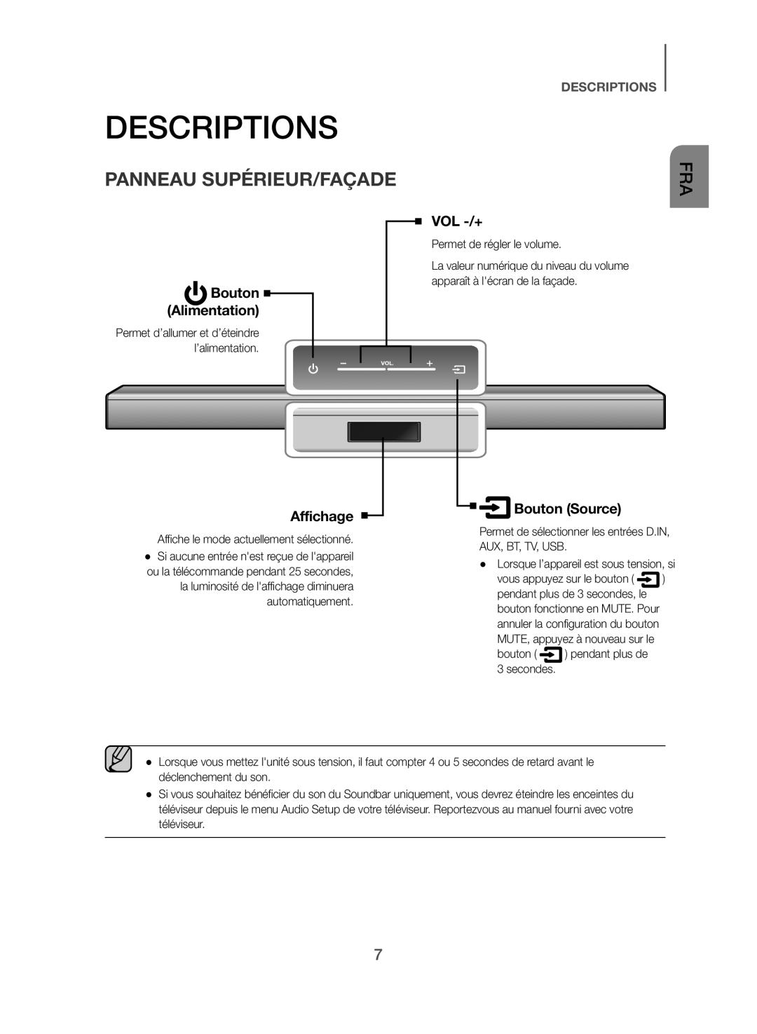 Samsung HW-J355/EN manual Panneau SUPÉRIEUR/FAÇADE, Permet de régler le volume 