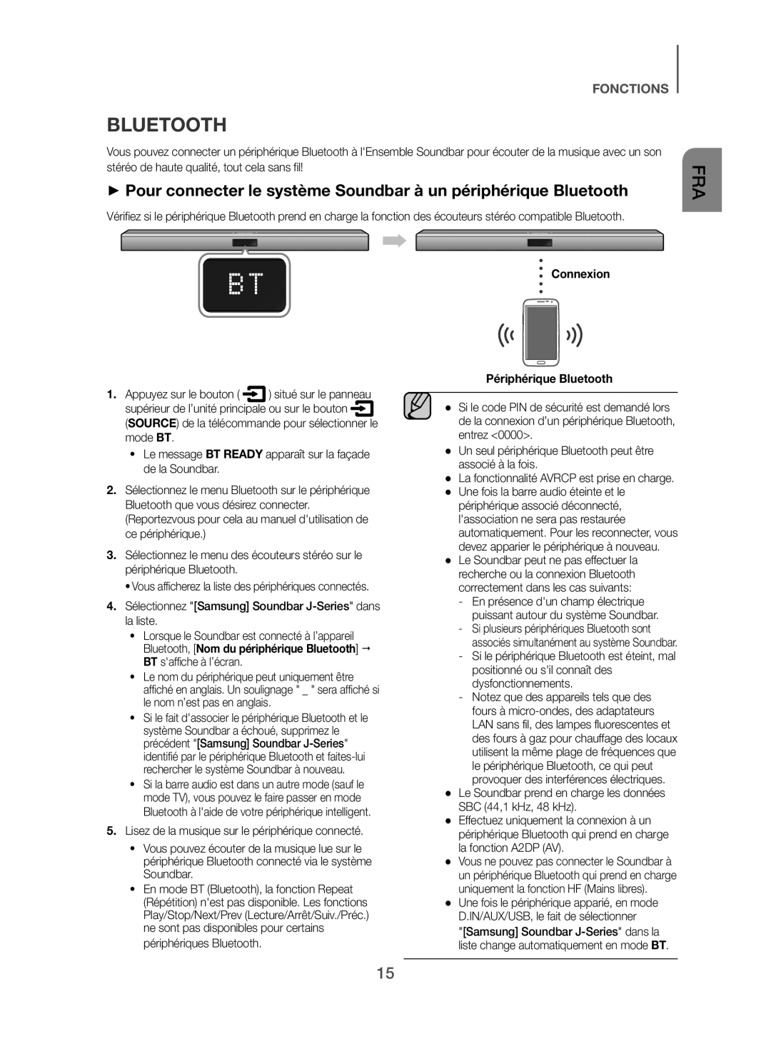 Samsung HW-J355/EN manual Appuyez sur le bouton, Connexion Périphérique Bluetooth 