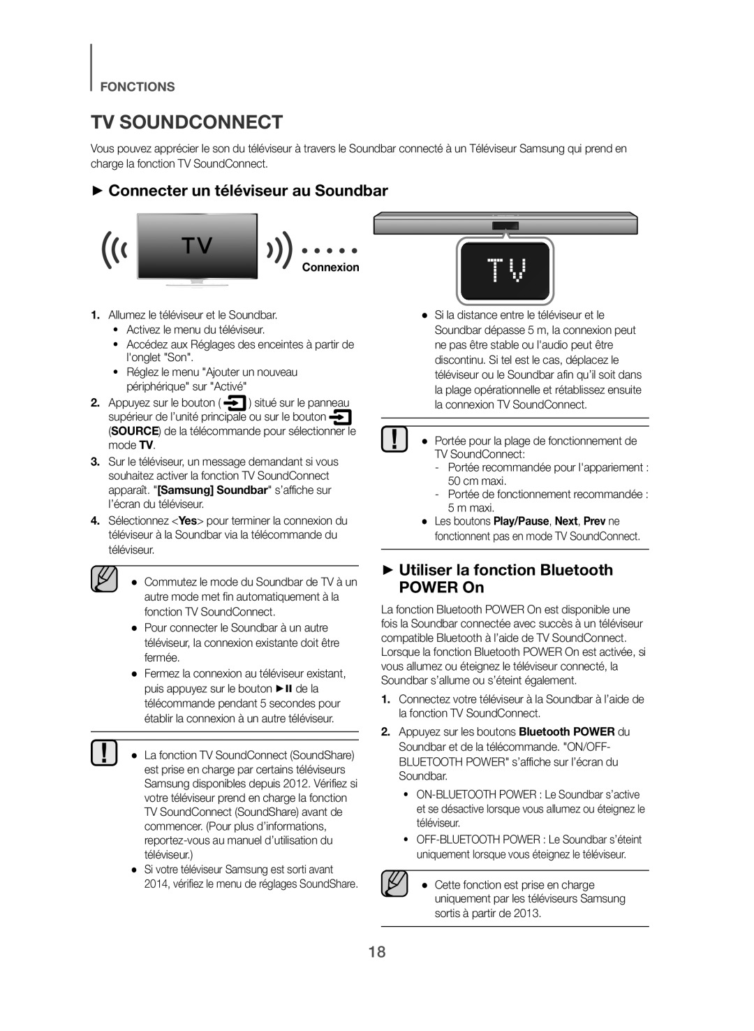 Samsung HW-J355/EN manual TV Soundconnect, ++Connecter un téléviseur au Soundbar, ++Utiliser la fonction Bluetooth Power On 