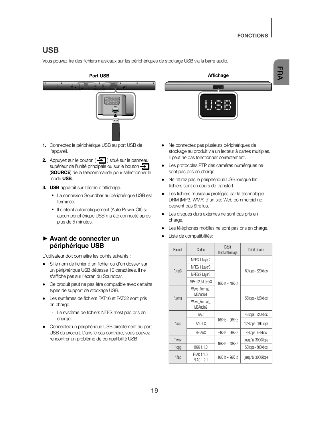 Samsung HW-J355/EN manual Usb, ++Avant de connecter un périphérique USB, Port USB 