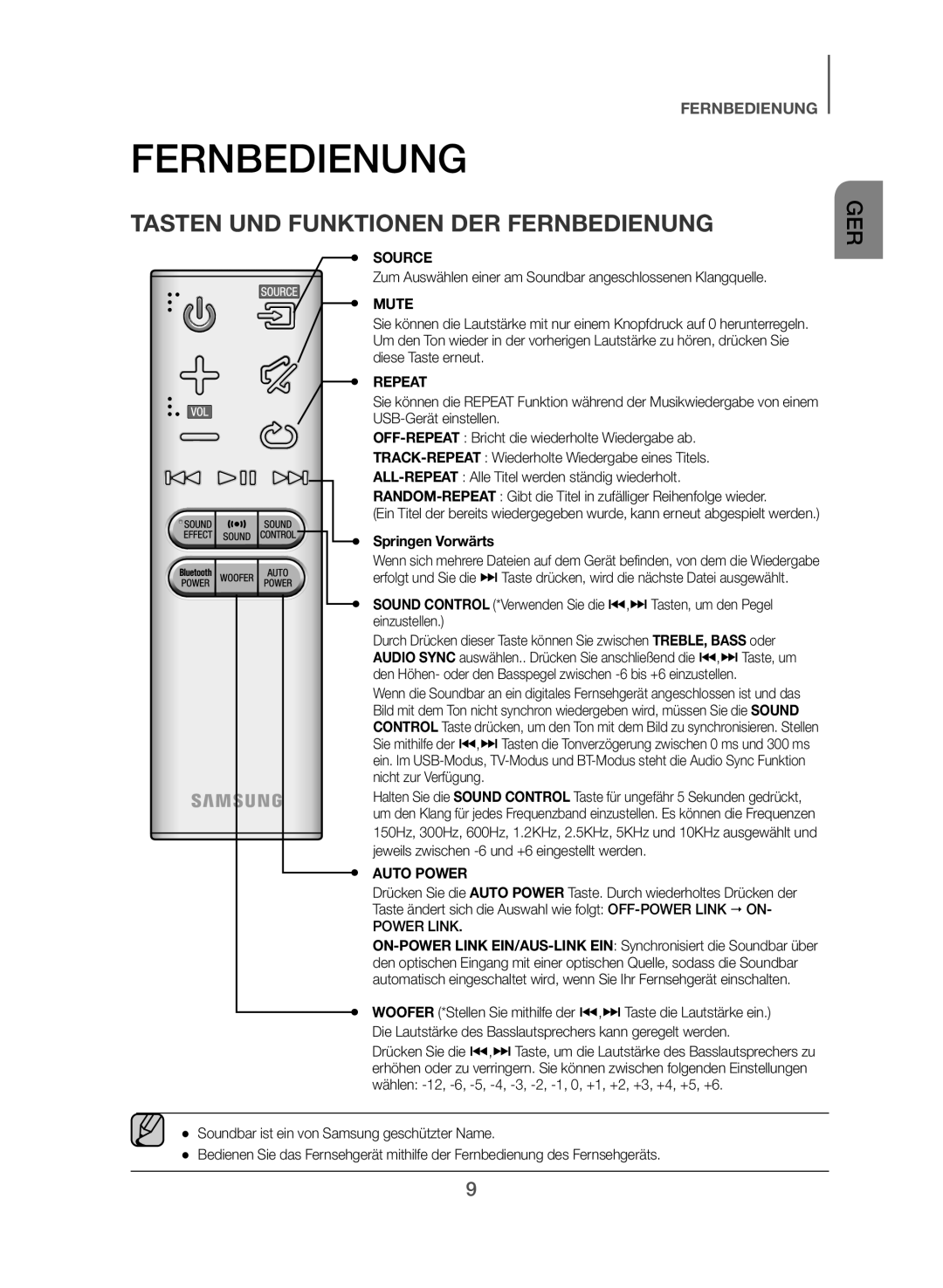 Samsung HW-J355/EN manual Tasten UND Funktionen DER Fernbedienung, Springen Vorwärts 