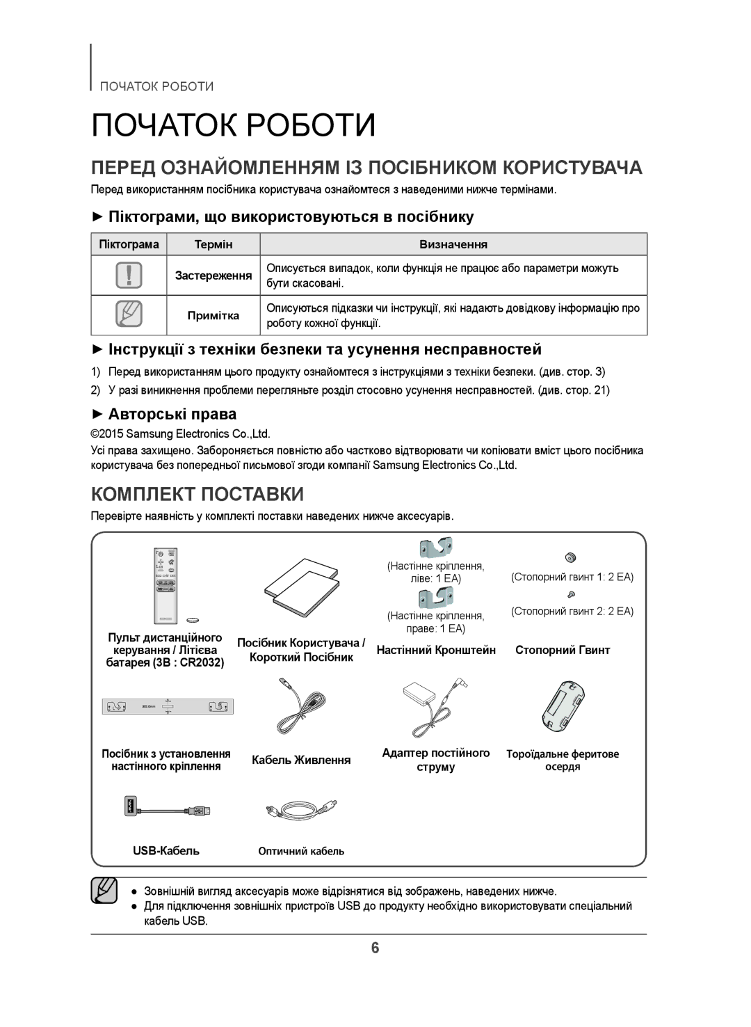 Samsung HW-J355/RU ++Піктограми, що використовуються в посібнику, ++Інструкції з техніки безпеки та усунення несправностей 