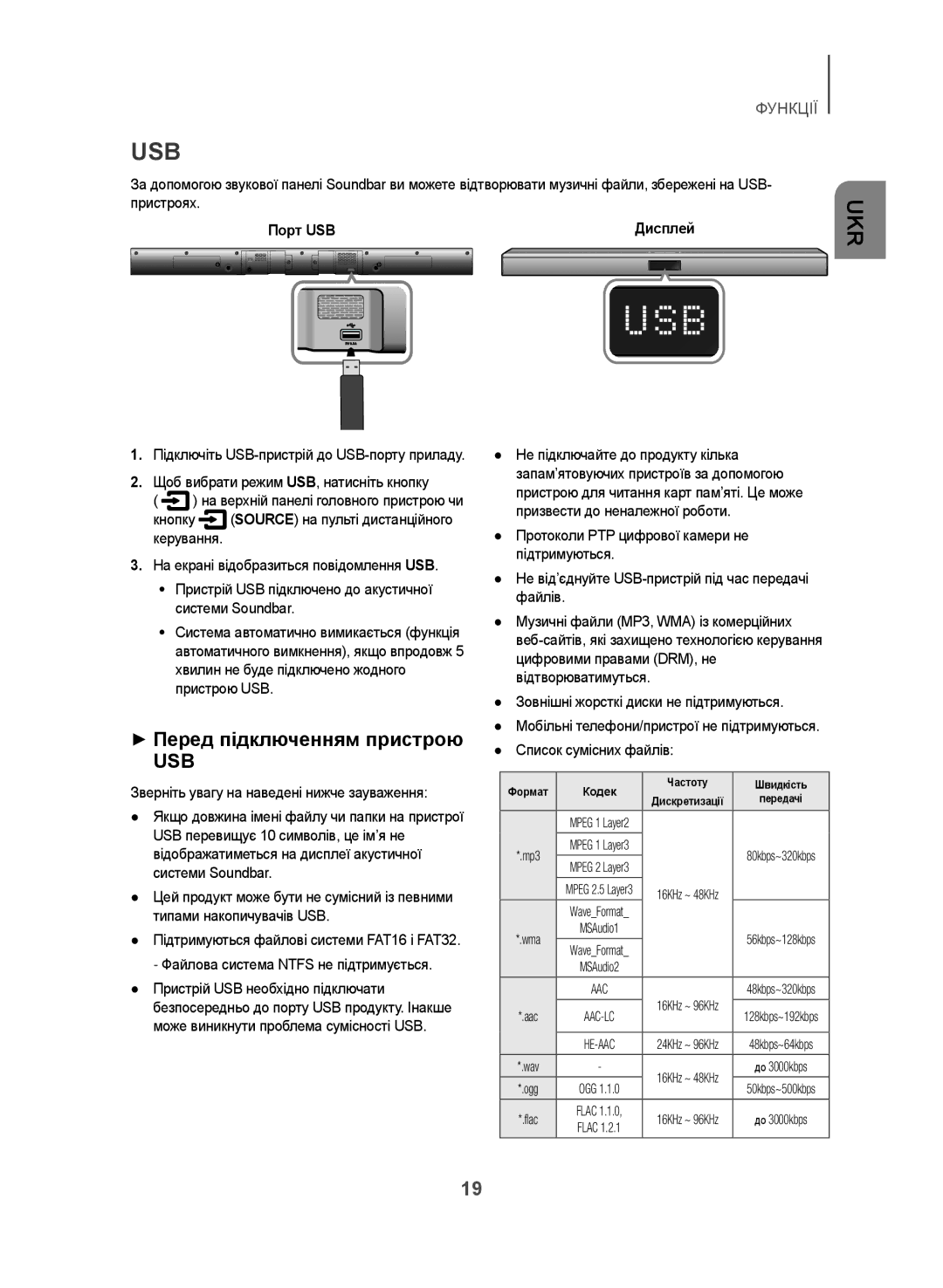 Samsung HW-J355/RU manual ++Перед підключенням пристрою, Щоб вибрати режим USB, натисніть кнопку 