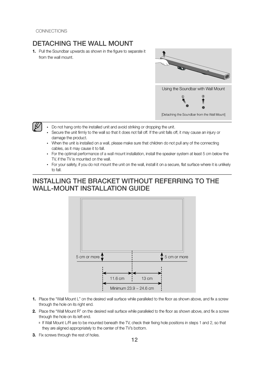 Samsung HW-J355/SQ manual Detaching the Wall Mount, Fix screws through the rest of holes 