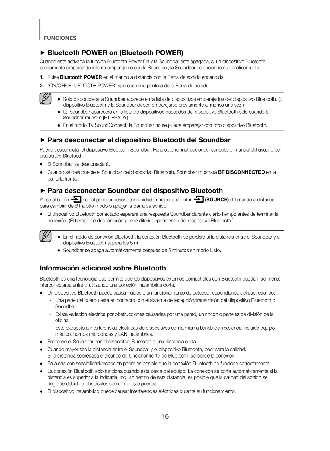 Samsung HW-J355/ZF manual ++Para desconectar el dispositivo Bluetooth del Soundbar, Información adicional sobre Bluetooth 