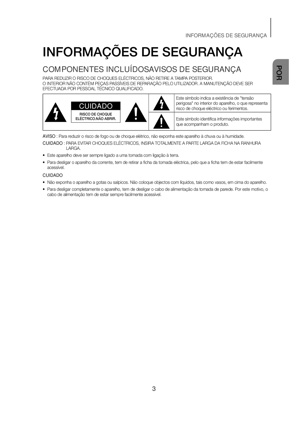 Samsung HW-J355/ZF manual Informações DE Segurança, Componentes Incluídosavisos DE Segurança, Que acompanham o produto 