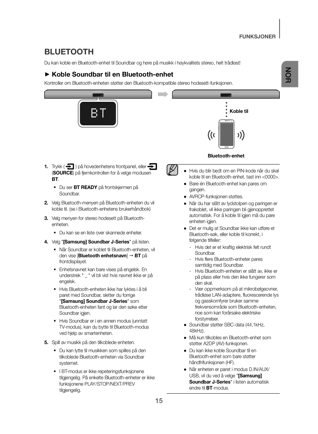 Samsung HW-J365/XE manual ++Koble Soundbar til en Bluetooth-enhet, Velg Samsung Soundbar J-Series på listen 