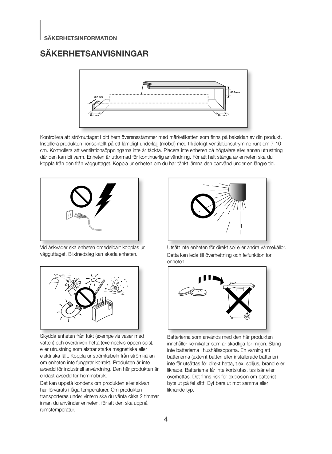 Samsung HW-J365/XE manual Säkerhetsanvisningar 