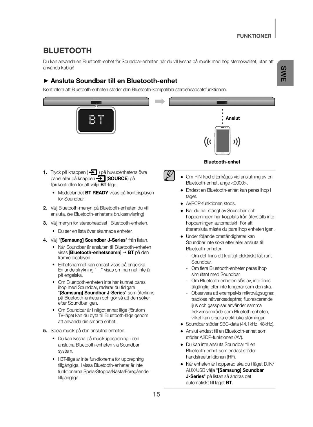 Samsung HW-J365/XE manual ++Ansluta Soundbar till en Bluetooth-enhet, Välj Samsung Soundbar J-Series från listan 