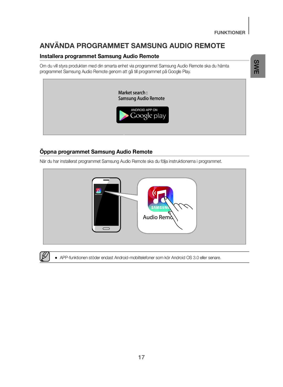 Samsung HW-J365/XE manual Använda Programmet Samsung Audio Remote, Installera programmet Samsung Audio Remote 