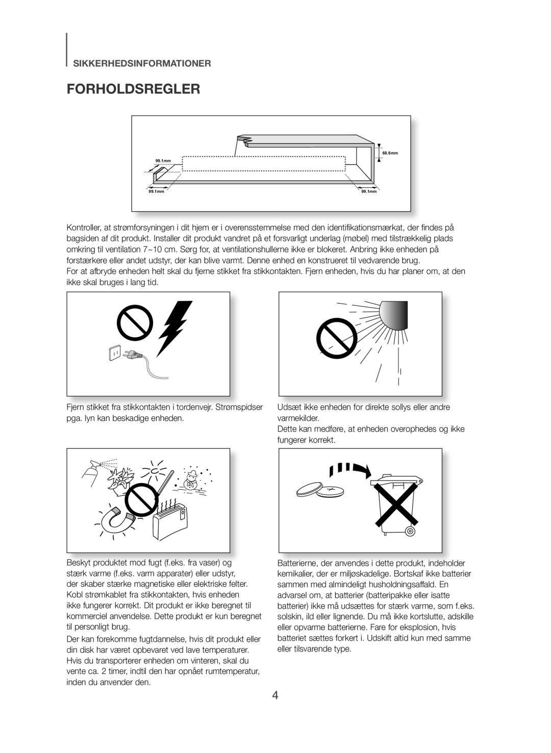 Samsung HW-J365/XE manual Forholdsregler 