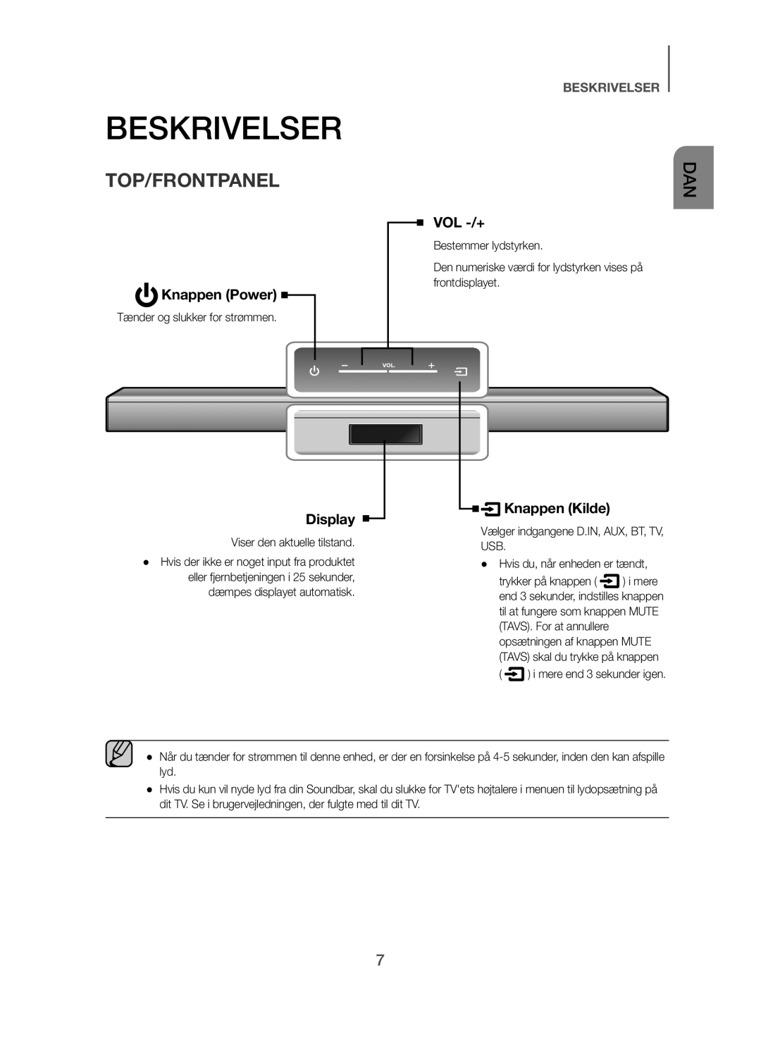 Samsung HW-J365/XE manual Beskrivelser, Top/Frontpanel 