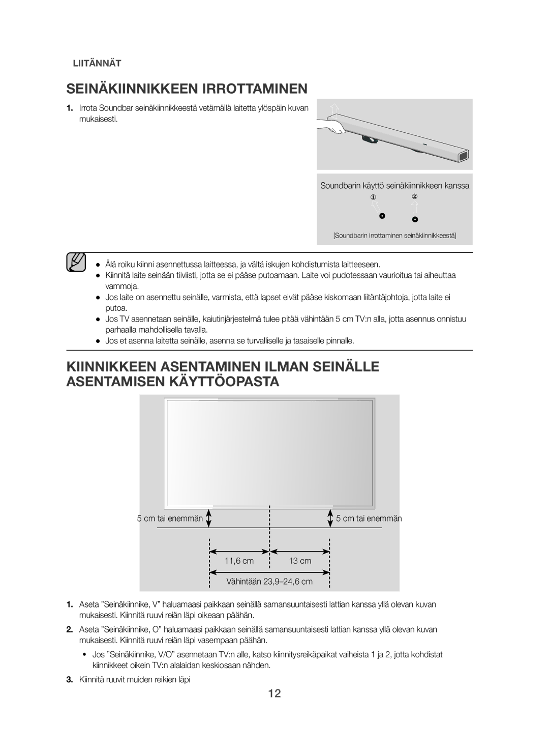 Samsung HW-J365/XE manual Seinäkiinnikkeen Irrottaminen 