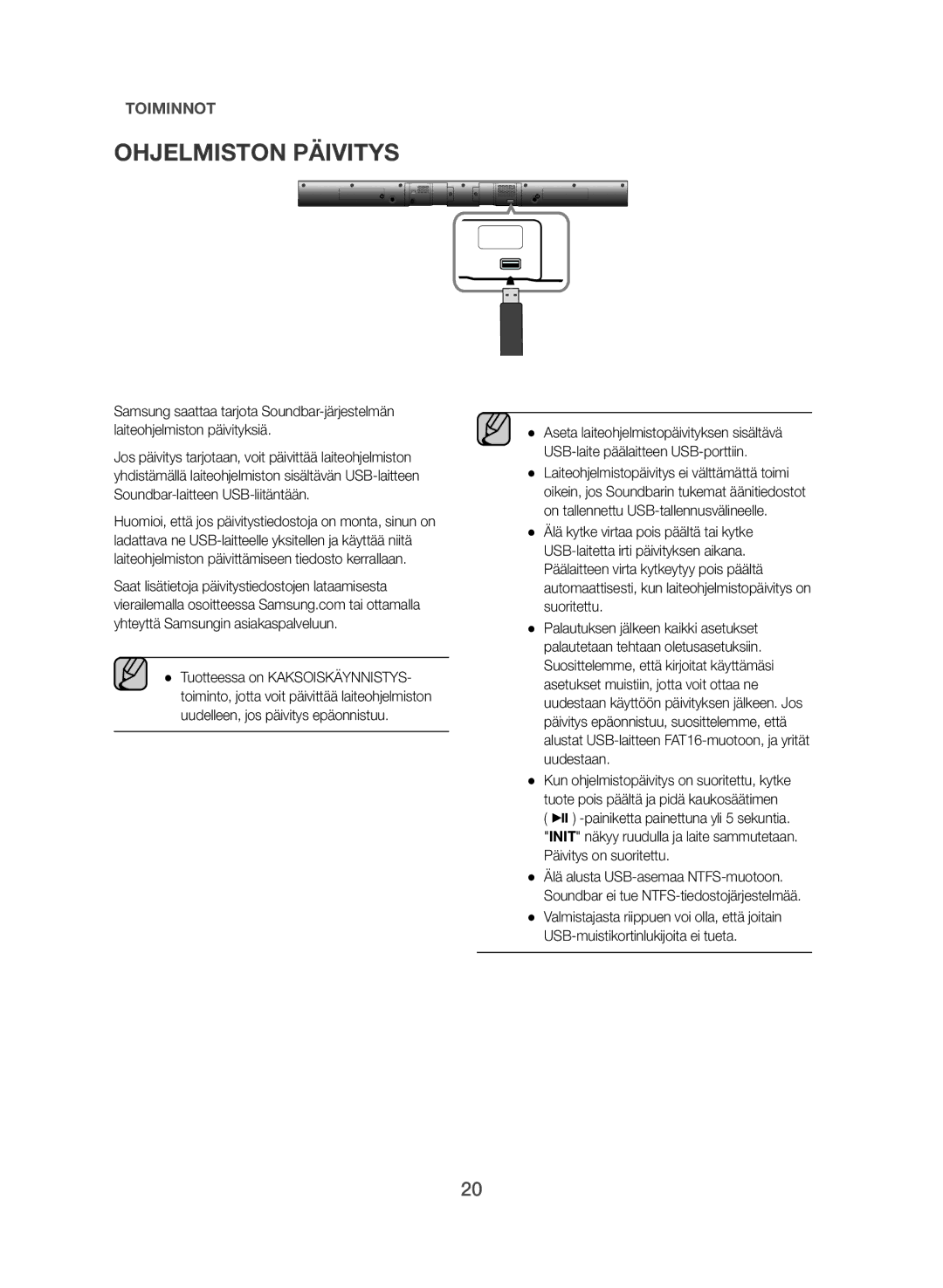 Samsung HW-J365/XE manual Ohjelmiston Päivitys 