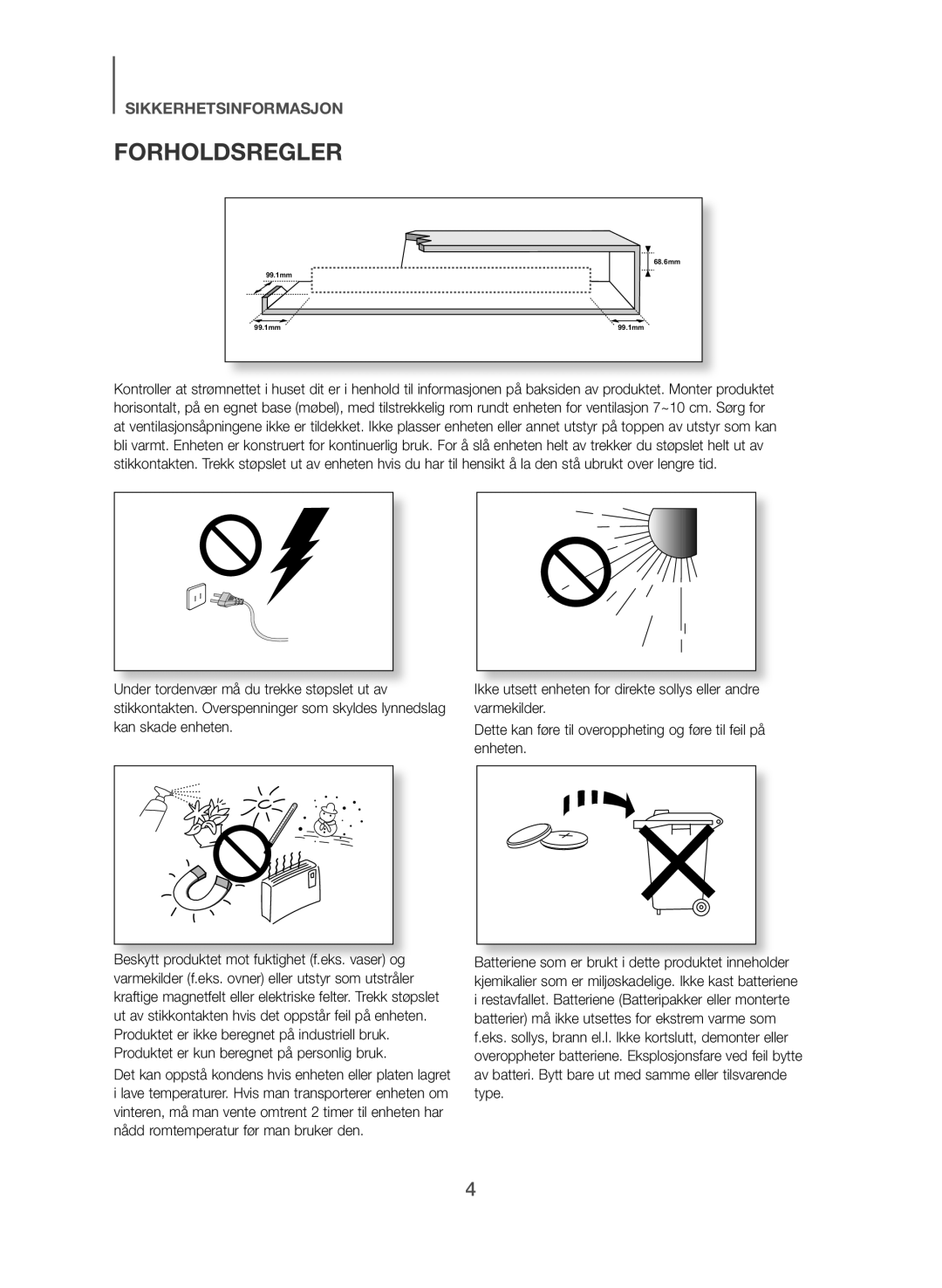 Samsung HW-J365/XE manual Forholdsregler 