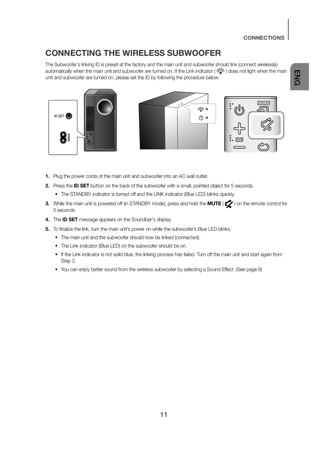 Samsung HW-J430/TK manual Connecting the Wireless Subwoofer 